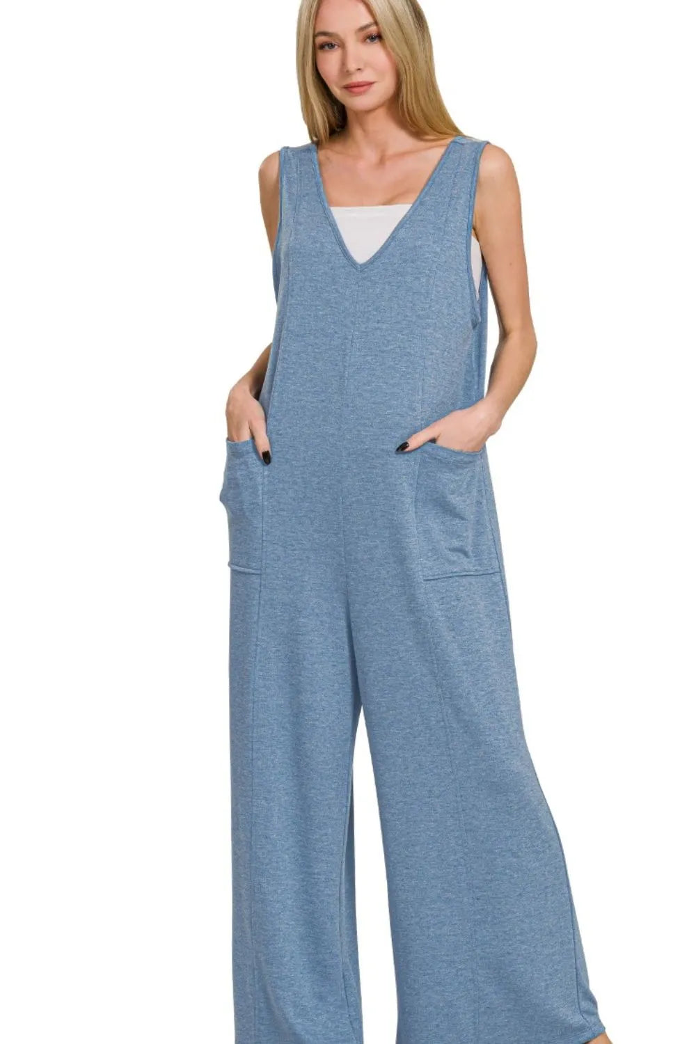 Zenana French Terry Deep V Neck Jumpsuits - Luxe Damesmode & Kleding Collectie | Redblad Nederland