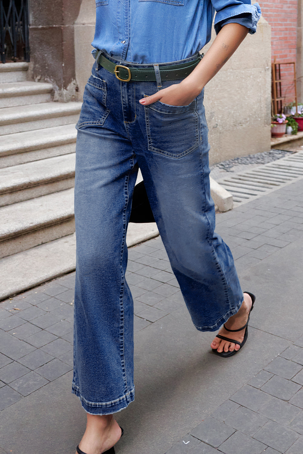 Bluing Mimimalist Patch Pocket Womens Shift Jeans - Damesmode Afbeelding 3