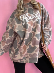 Flerfarvet camouflagemønstret Howdy Western Style Baggy Sweatshirt - Miniatuur