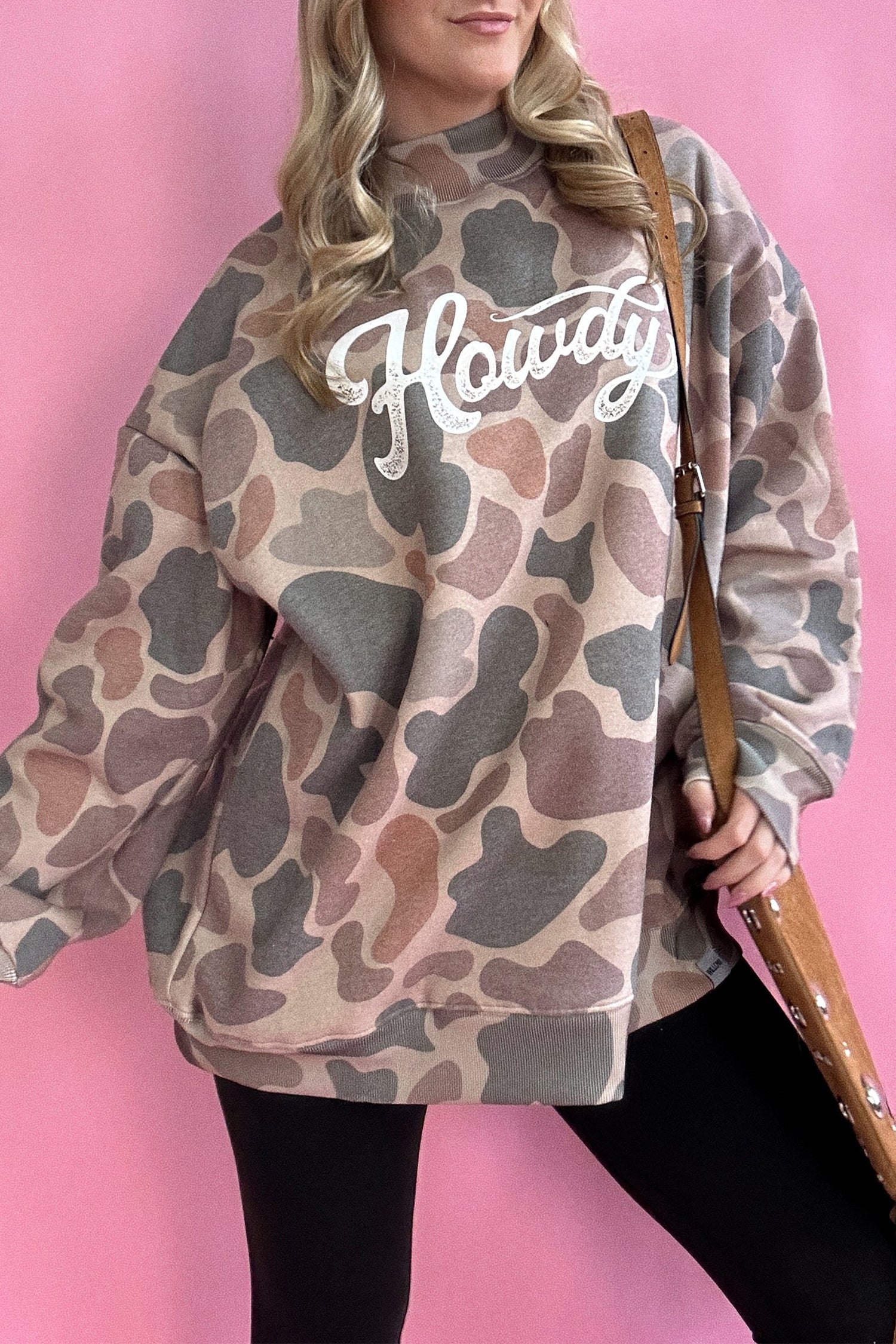 Flerfarvet camouflagemønstret Howdy Western Style Baggy Sweatshirt