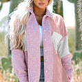 Rosa Color Pata de Gallo Color Textura Contraste Patchwork Suelta Shacket - Foto 1