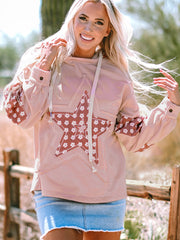 Aprikosenblumen-Patchwork-Sternmuster-Kordel-Hoodie – Damesmode Afbeelding 7 - Miniatuur