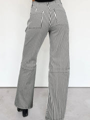 Black Stripe Patch Pocket High Waist Shift Denim Jeans - Women's Fashion Image 2 - Miniatuur