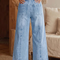 Beau Blue Drawstring Waist Wide Leg Ankle Length Jeans - Damesmode Afbeelding 5 - Foto 5