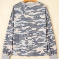 Multicolour Camouflage Long Sleeve Round Neck Shift Pullover Top - Foto 6