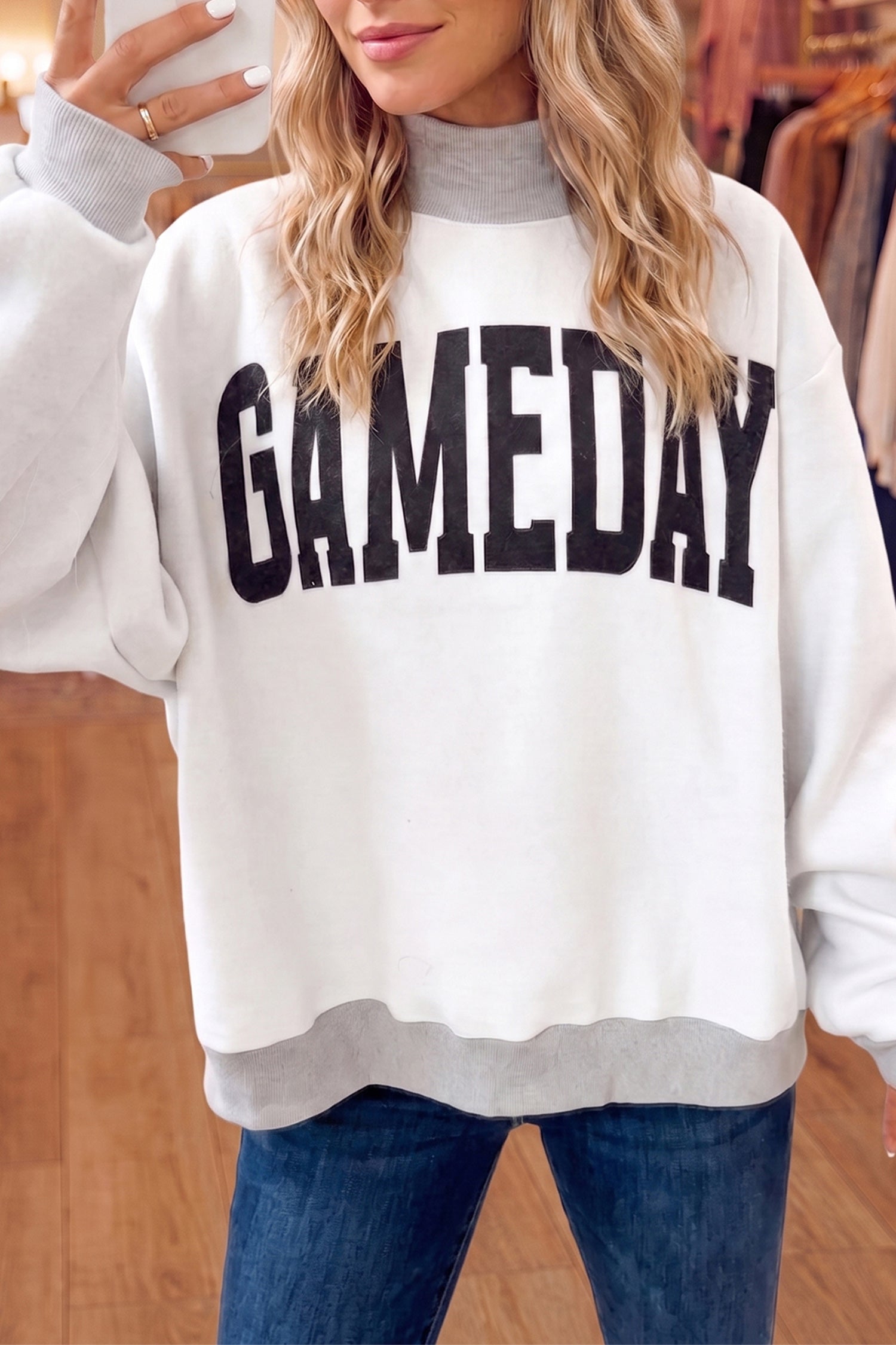 Sweat-shirt réversible à col montant gris clair MATCHDAY/FOOTBALL à double face imprimé