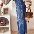 Black Studded Detail Straight Leg Casual Loose Jeans - Damesmode Afbeelding 5 - Foto 5
