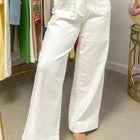 White Solid Color Scalloped Patch Pocket Shift Jeans - Thumbnail