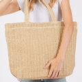 Camel Einfarbige Stroh-Webung Sommerstrand-Tote-Tasche - Foto 4