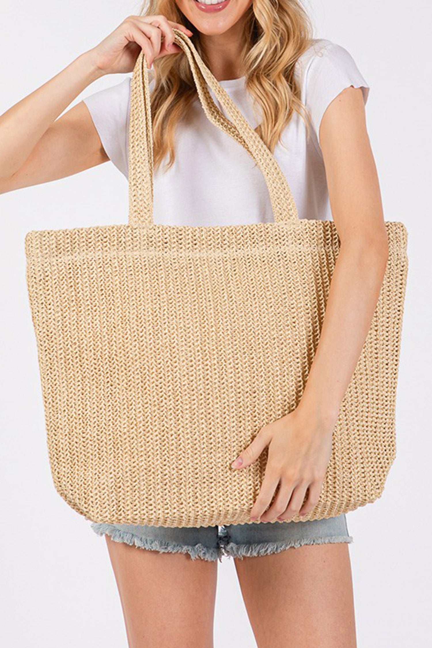 Camel Einfarbige Stroh-Webung Sommerstrand-Tote-Tasche