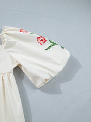 Beige blommiga skjortdockklänning med blommönster – Dammode Bild 7 - Miniatuur