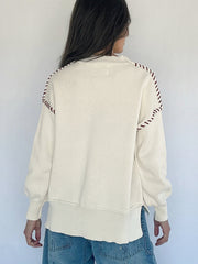 Beige Drop Shoulder Game Day Letter Print Pullover Sweater - Damesmode Afbeelding 4 - Miniatuur