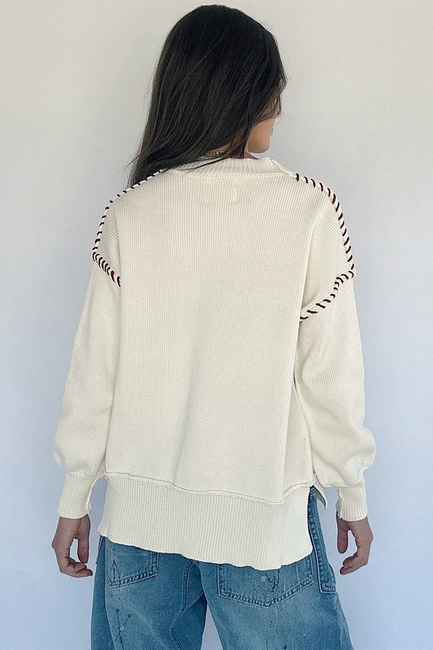 Beige Drop Shoulder Game Day Letter Print Pullover Sweater - Damesmode Afbeelding 4