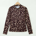Khaki Leopard Héichhals laang Ärmel Western Slim Top - Foto 6