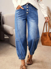 Jeans bleus à 4 boutons à l’avant décontractés à coupe ample - Image de mode féminine 7 - Miniatuur
