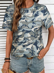 Grünes Tarnmuster-T-Shirt mit Crew-Neck - Miniatuur