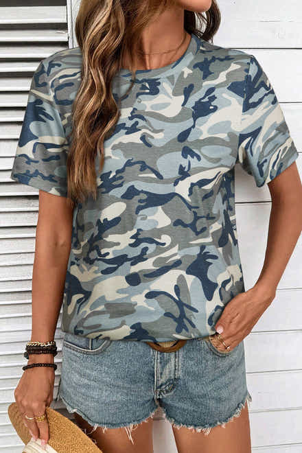 Grünes Tarnmuster-T-Shirt mit Crew-Neck