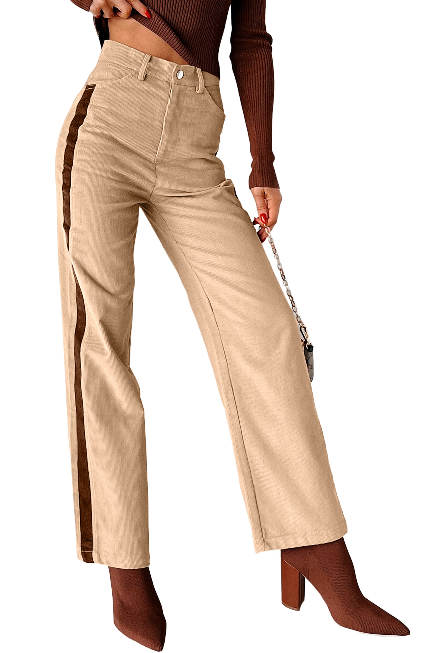 Pantaloni a gamba dritta in velluto costeno grigio fumo con pannello laterale