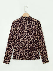 Camiseta slim western de manga larga de cuello alto y leopardo caqui - Miniatuur