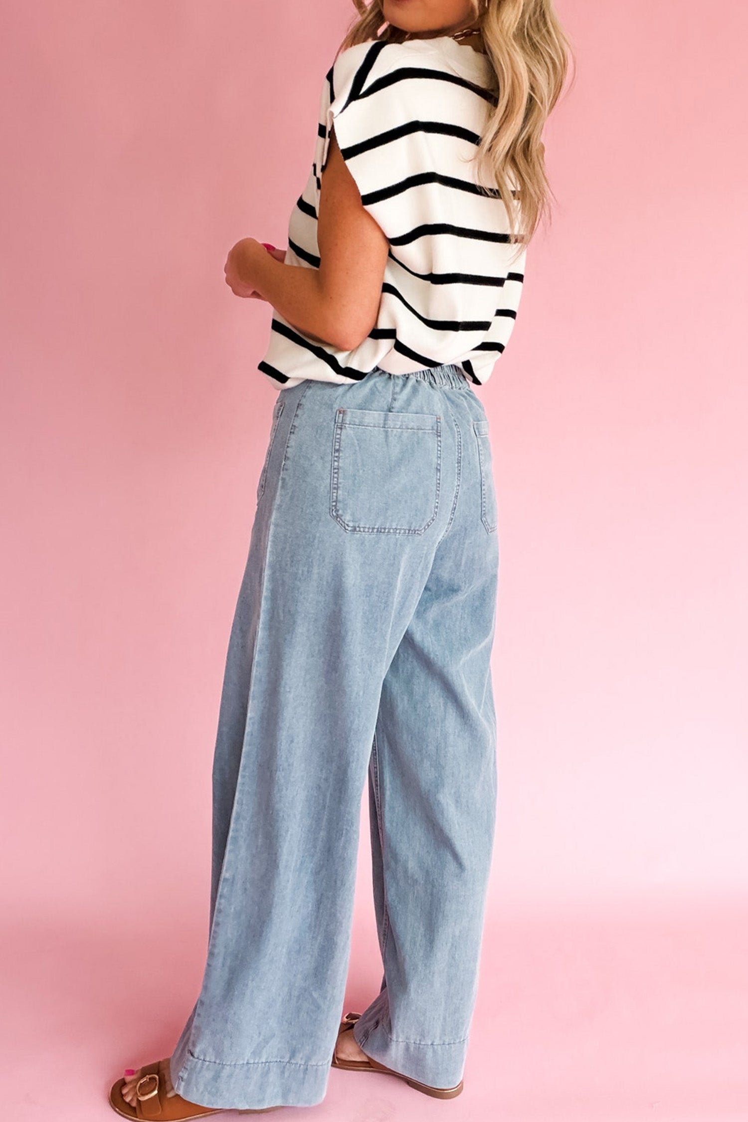 Beau Blue Solid Full-Length Regular Pocket Detail Wholesale Denim Jeans - Damesmode Afbeelding 4