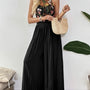 Floral Embroidered Halter Neck Pleated Jumpsuit