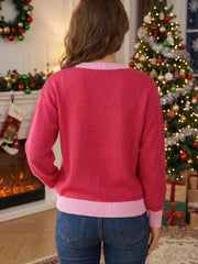 Red Drop Shoulder Round Neck Letter Print Colorblock Sweater - Miniatuur