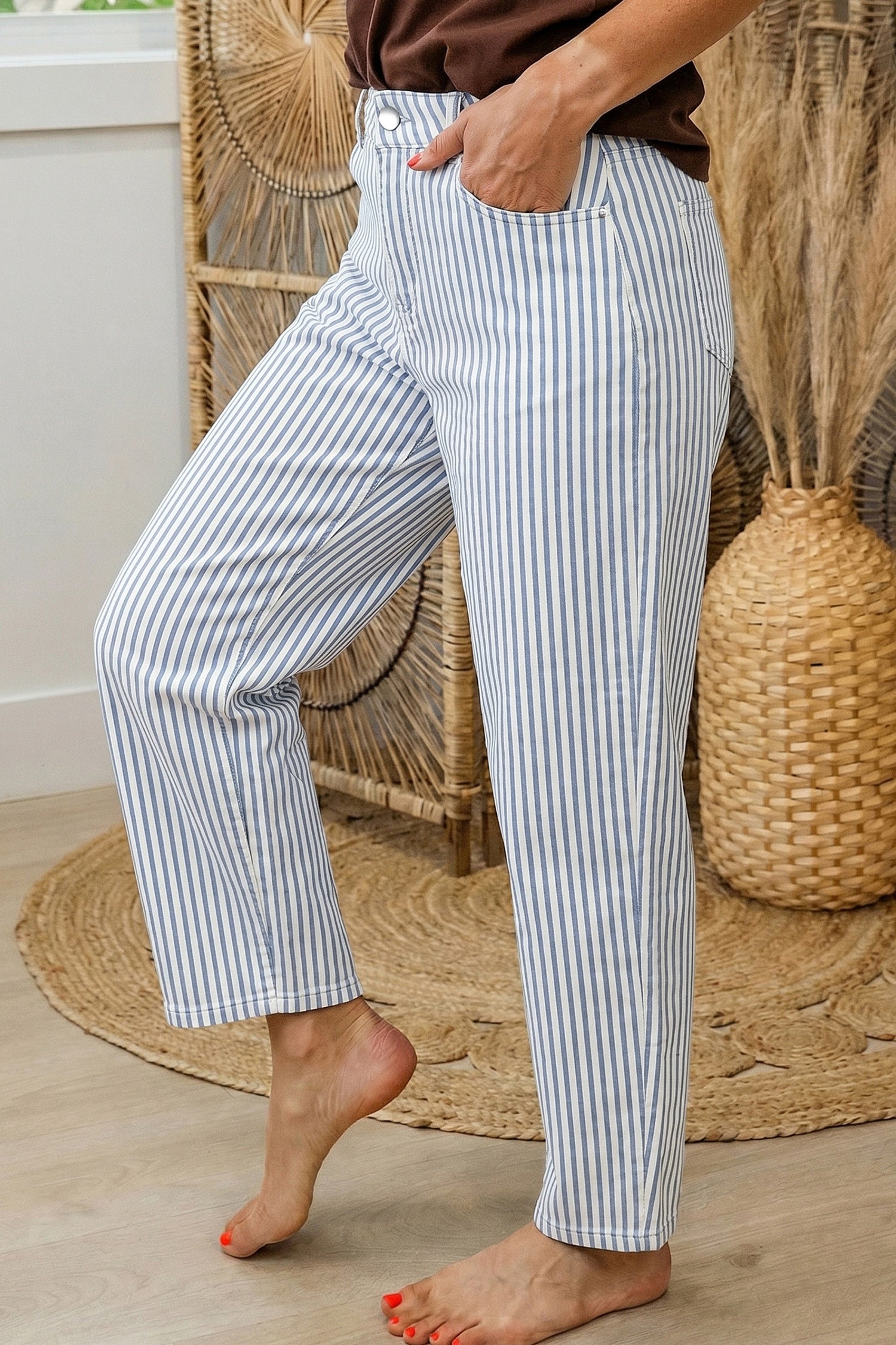 Jeans casual a righe kaki