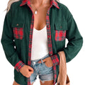 Blackish Green Plaid Pocket Button Long Sleeve Shift Shacket - Damesmode Afbeelding 4 - Foto 4