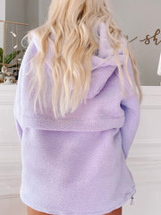 Lavendula Zipped Patch Pocket Fuzzy Drawstring Hoodie - Miniatuur