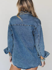 Chaqueta vaquera de manga larga estilo western, ajuste regular y remaches azul vela adornados - Miniatuur