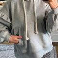 Grauer Contrast Seil-Kordelzug-Rüschen-Trim Herunterhängen-Baggy-Hoodie - Foto 1