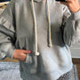 Gray Contrast Rope Drawstring Ruffle Trim Drop Shoulder Baggy Hoodie