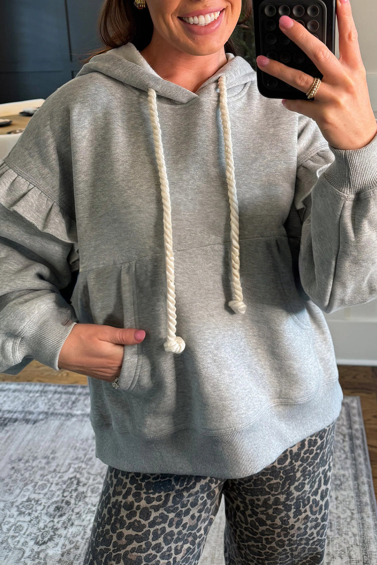 Grauer Contrast Seil-Kordelzug-Rüschen-Trim Herunterhängen-Baggy-Hoodie - Damesmode
