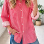 Chemise boutonnée rayée rouge Manches longues à poches patch Chemise décontractée