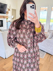 Vestido midi con bordes de botones con volantes marrones con volantes - Imagen de moda femenina 5 - Miniatuur