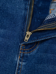 Himmelblaue Schnitt-Naht-Detail Damen-Shift-Jeans - Miniatuur