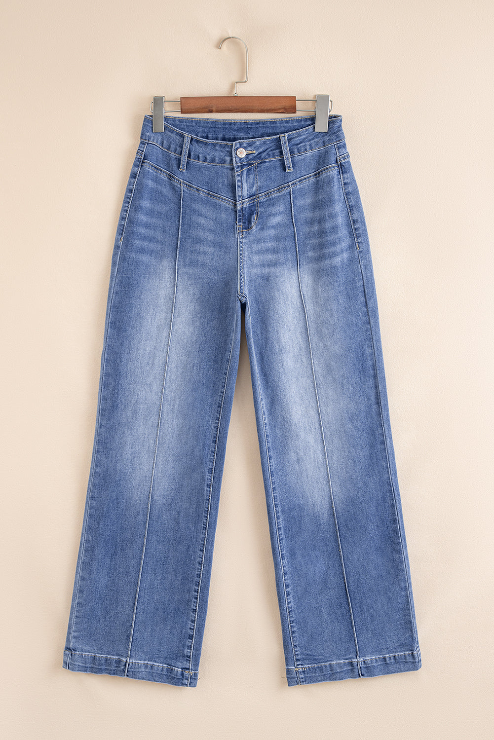 Beau Blue Tailored Center Seam Detail Straight Loose High Rise Jeans - Damesmode Afbeelding 4