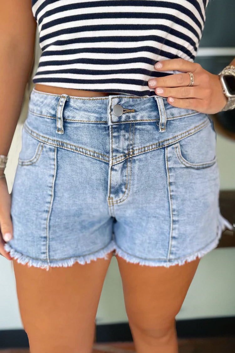 Myosotis High Waist Frayed Denim Shorts - Damesmode