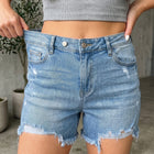 Short en jean Beau Blue asymétrique à ourlet brut à moustaches vieillies - Damesmode Afbeelding 1 - Thumbnail