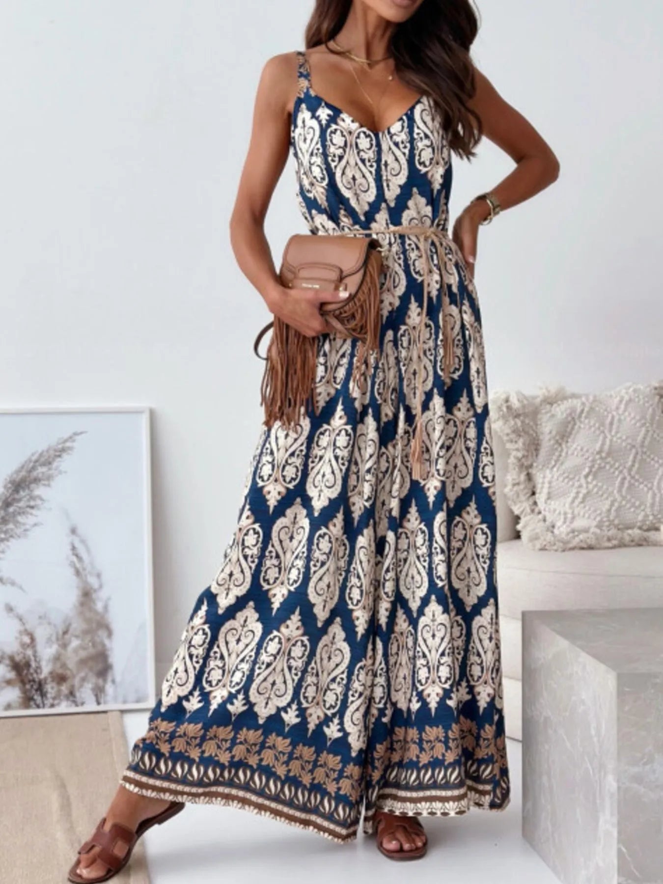 Paisley Print Spaghetti Strap Wide Leg Jumpsuit - Exklusive Damenmode & Kleidung Kollektion | Redblad Deutschland