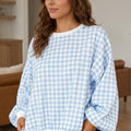 Sudadera de manga larga azul claro de cuadros y escote redondo - Foto 2