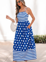 Abito Maxi a Maniche Alte a Maniglie Alte a Righe Blu - Damesmode Afbeelding 3 - Miniatuur