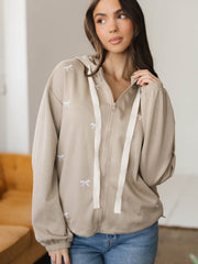 Goat Contrast Bow bestickte Zip-Up Jackett Hoodie - Miniatuur