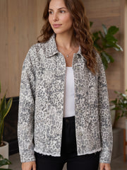 Veste en jean à col clouté à clous à motifs de léopard kaki - Miniatuur
