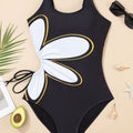 Black Drawstring Big Hole Floral Print Sleeveless One Piece Swimsuit - Damesmode Afbeelding 5 - Foto 5