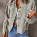 Sky Blue Raw Hem Flap Pockets Cropped Corduroy Jacket - Foto 5