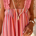 Pink Stripe Ruffled Straps Ribbon Knot Flowy Vacation Maxi Dress - Foto 3