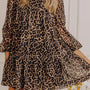 Bruin Luipaardprint Print met Lange Mouwen Short Shift Jurk