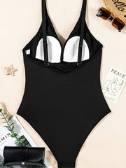 Black V Neck Twist Ruched Crisscross Backless One-Piece Swimsuit - Damesmode Afbeelding 7 - Miniatuur