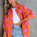 Bolsillos de cuadros naranjas Camisa abotonada con cuello abatido - Foto 3
